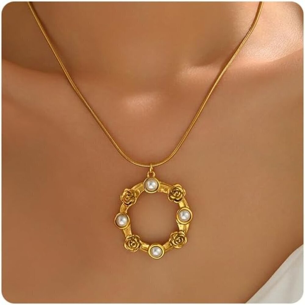 🆕 Women Gold Bow Pearl Choker Necklace Dainty Fruit Charms Cherry Cuban Jewelry